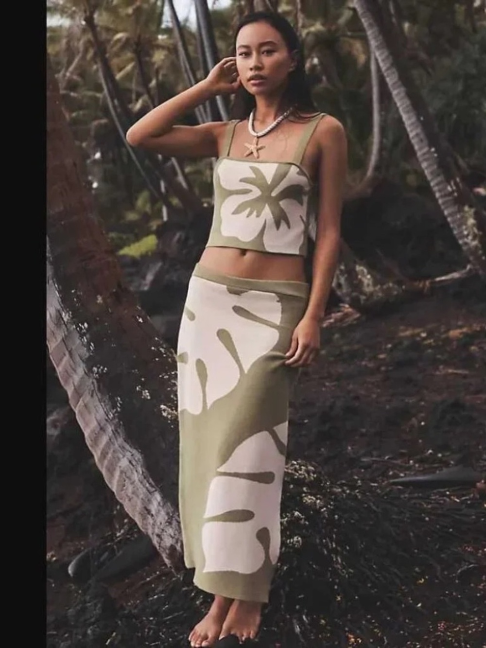 NWT Anthropologie Celandine Monstera Graphic Sweater Knit Skirt XL